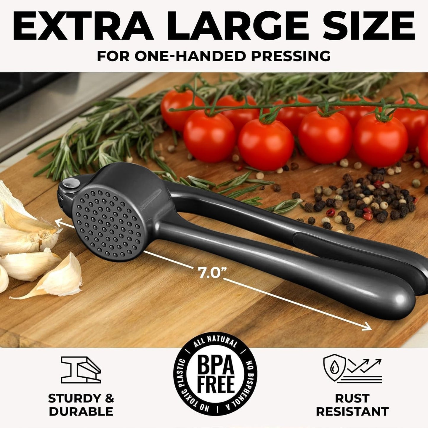 Premium Garlic Press Set   Large Bowl, Rust Proof Mincer Tool, Easy Squeeze Peel2