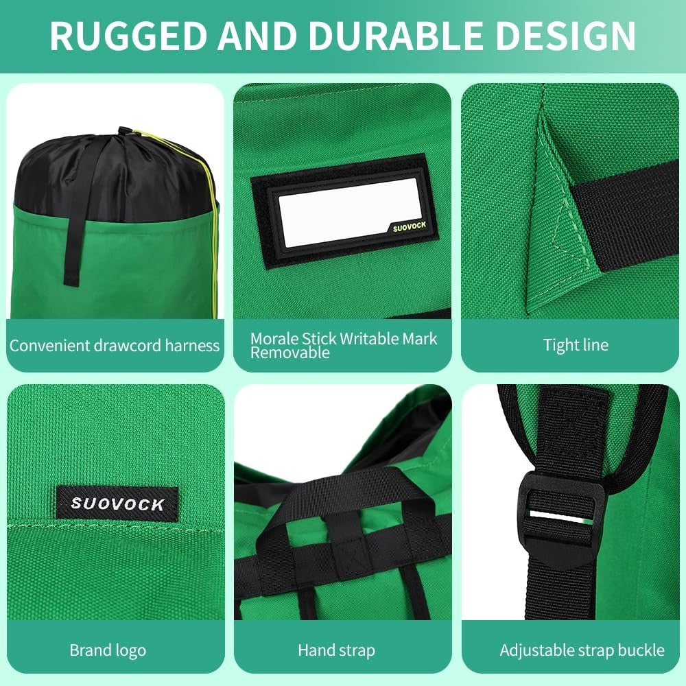 Extra-Large Heavy Duty Laundry Backpack Bag with Drawstring Closure - Grass Gree4