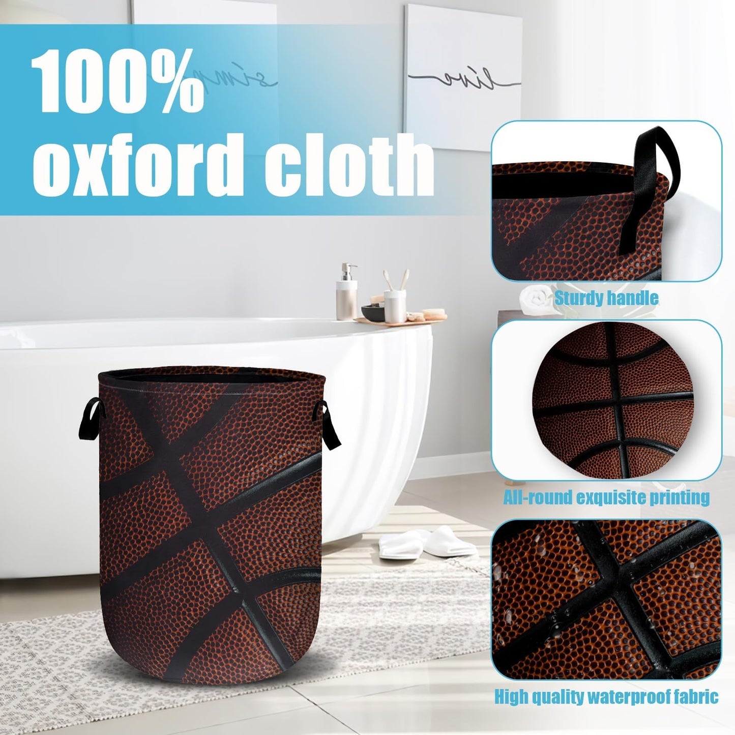 Collapsible Basketball Texture Laundry Hamper, Oxford Cloth Storage Bin 15.7"x203