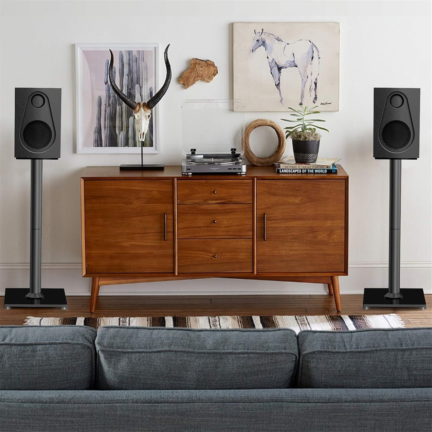 Universal Floor Speaker Stands for Surround Sound, Adjustable 27.56'', Tool Free2