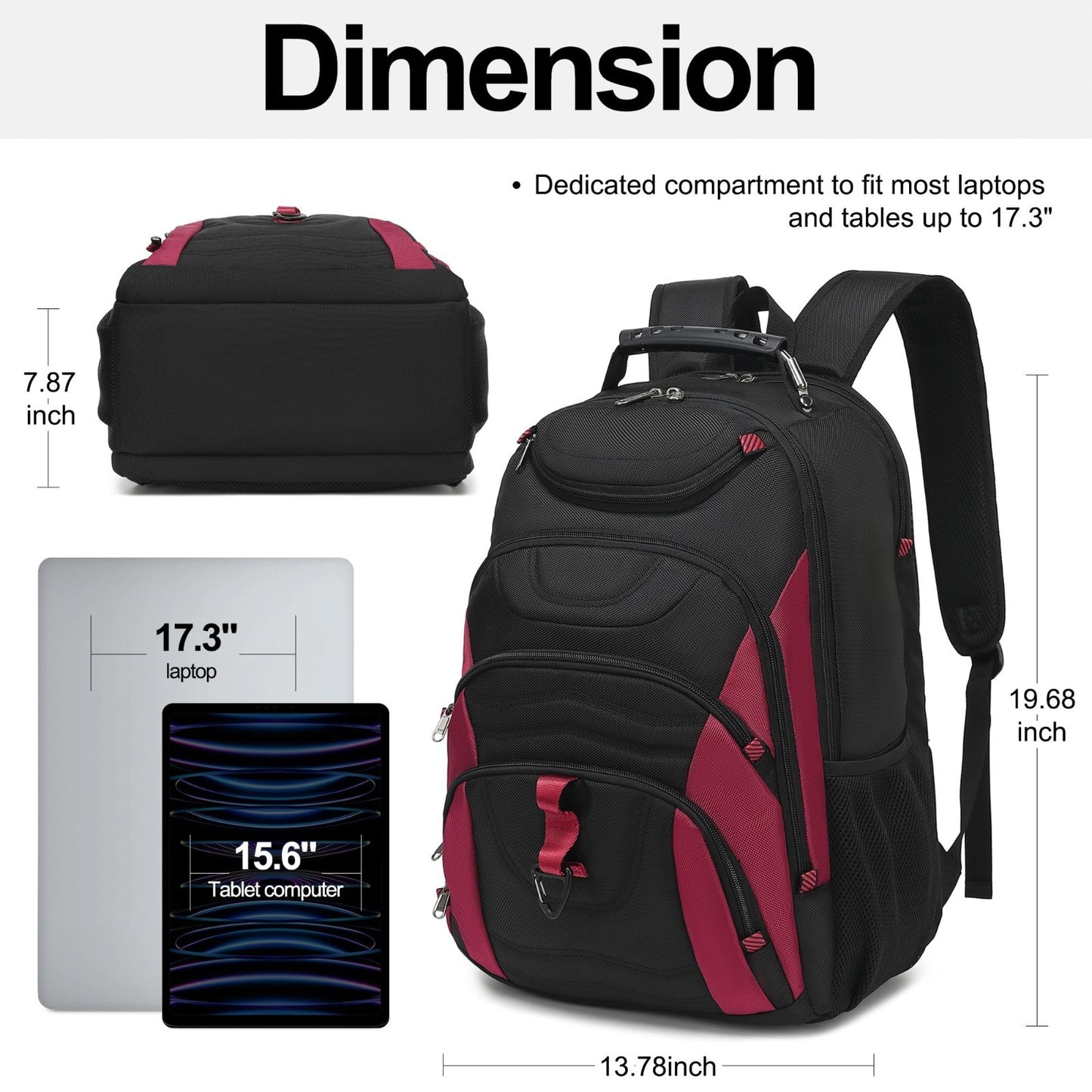 17.3" Waterproof Laptop Backpack with USB Port, Anti Theft Travel Bag for Work &2