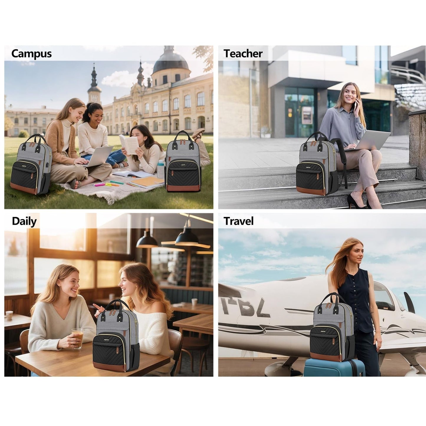 Stylish 15.6" Laptop Backpack for Women & Teens, USB Charger, Waterproof, Casual6