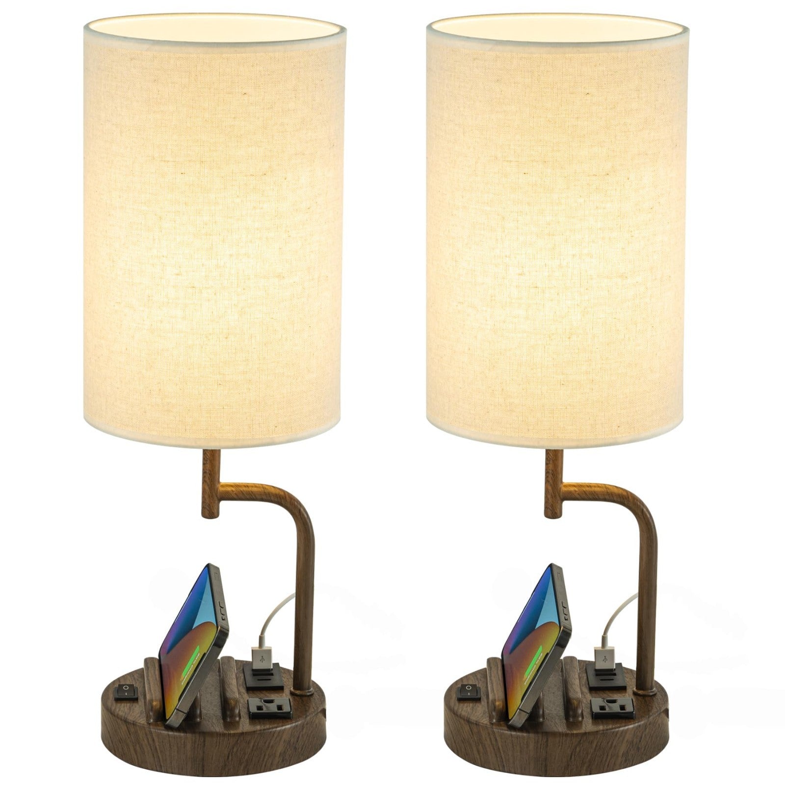 Modern Table Lamp with 3 USB Ports & AC Outlet, Bedside Desk Light, Pack of 20