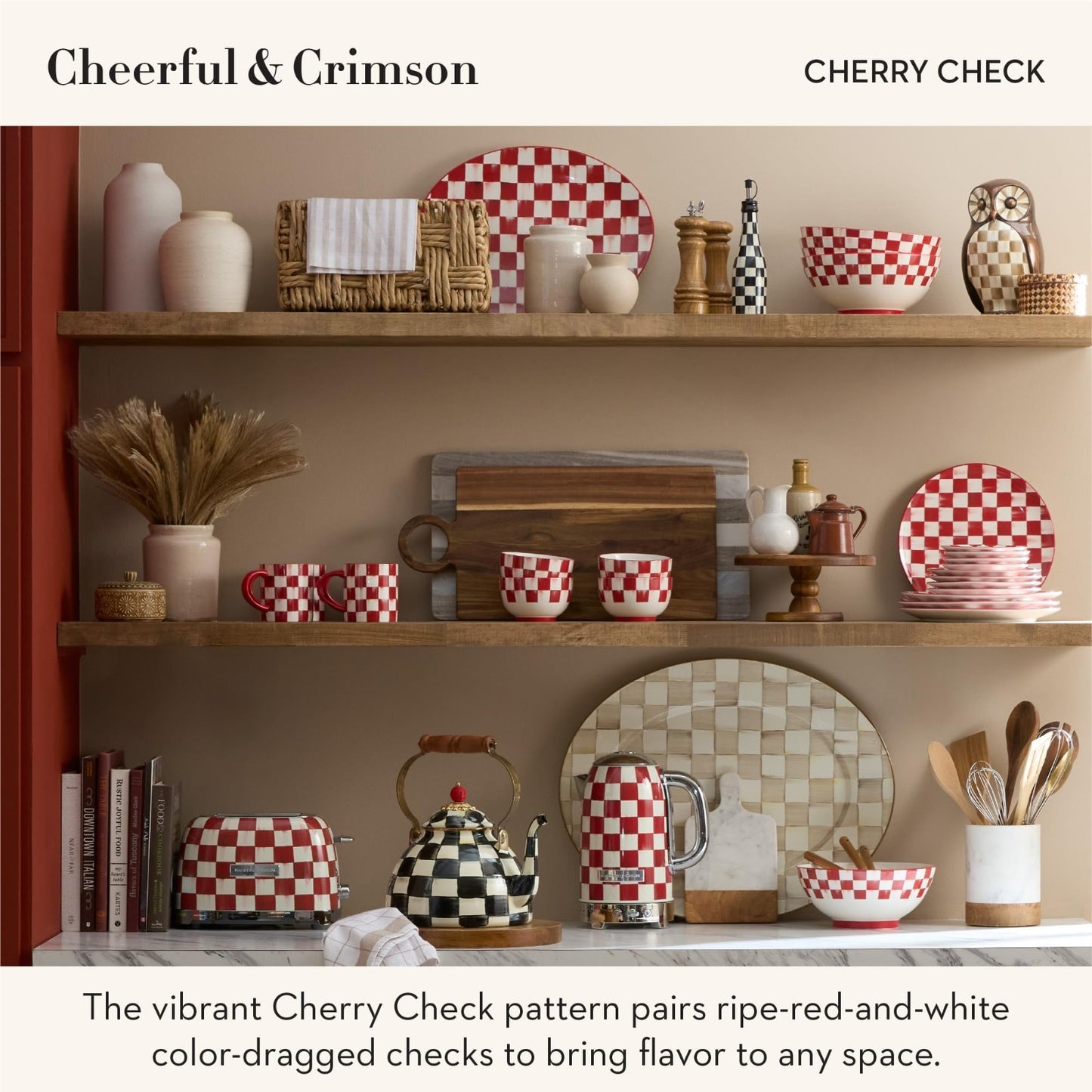 Decorative 2-Slice Toaster for Kitchen, Red and White Cherry Check Design4