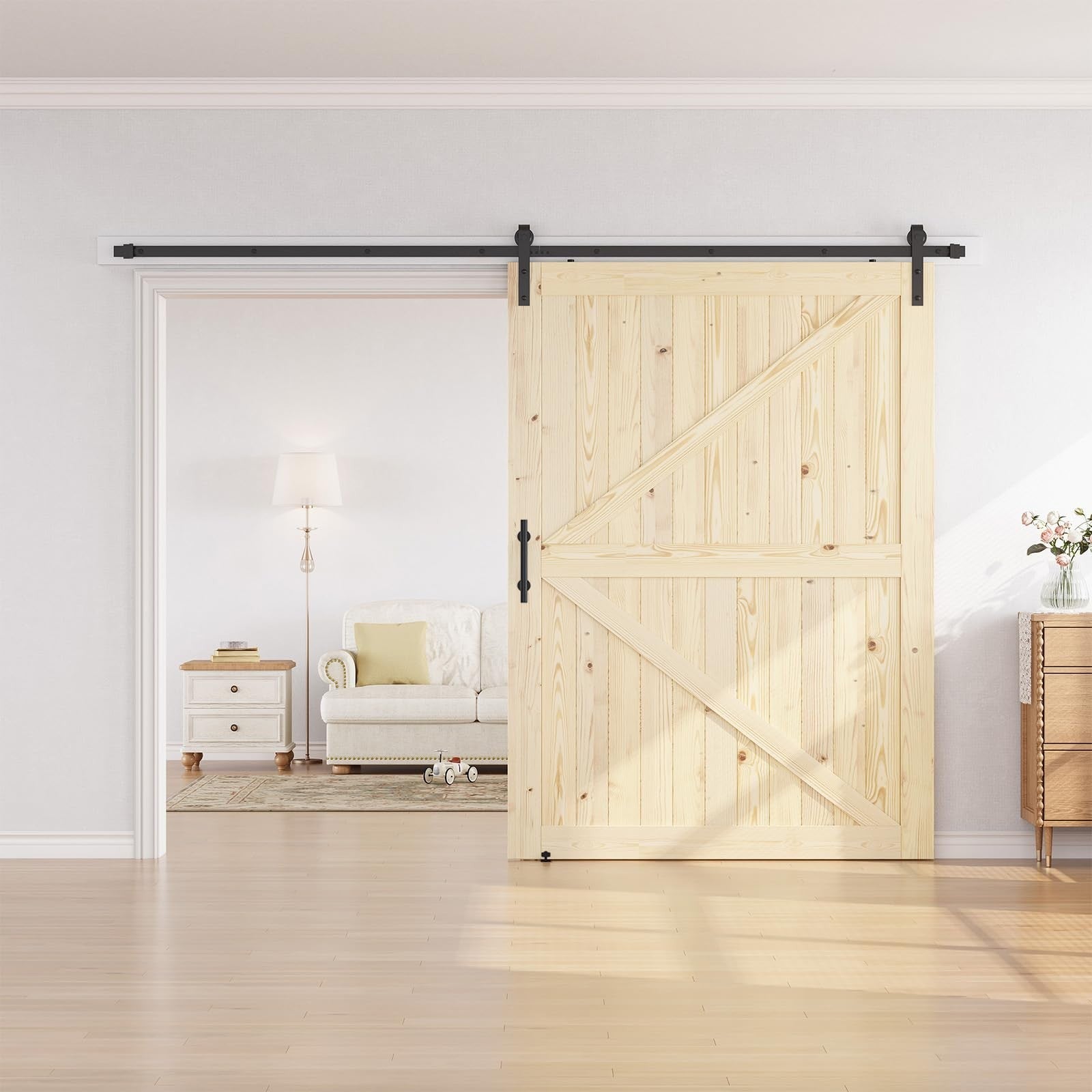 60"x84" Unfinished Solid Spruce Wood Sliding Barn Door & 10ft Hardware Kit   DIY2