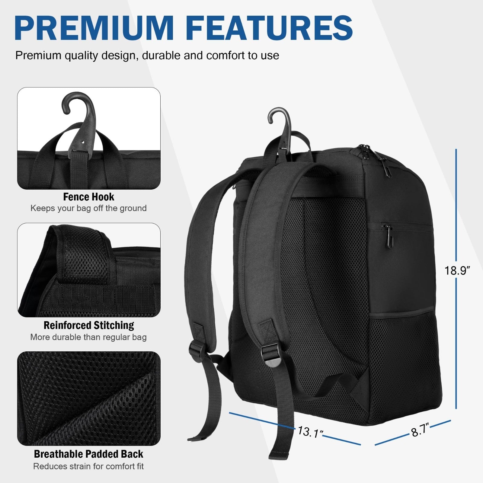 Large Pickleball Backpack for 4+ Paddles, Shoe Compartment & Fence Hook - Perfec4