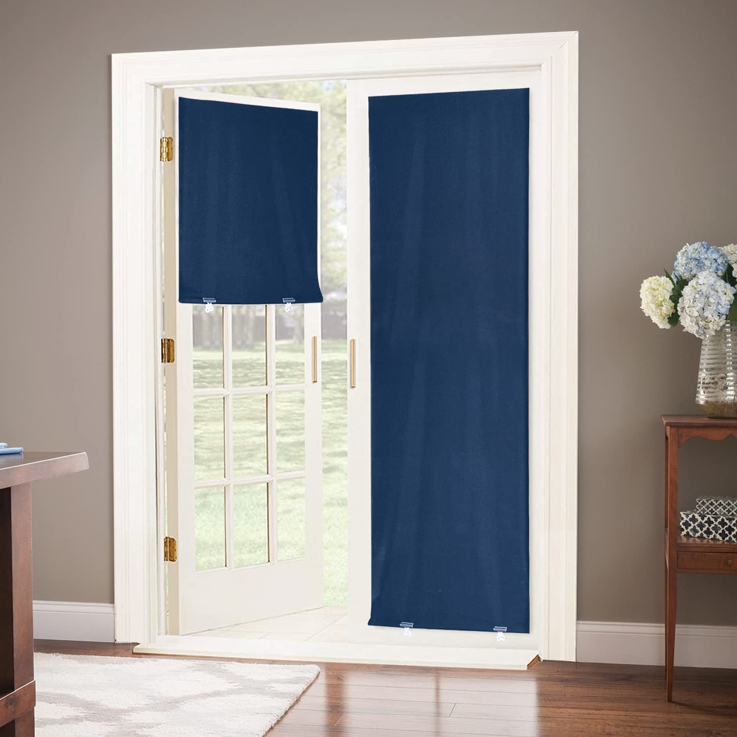 100% Blackout Door Curtain 26"x68" Navy Blue, No Tools Cordless Thermal Insulate1