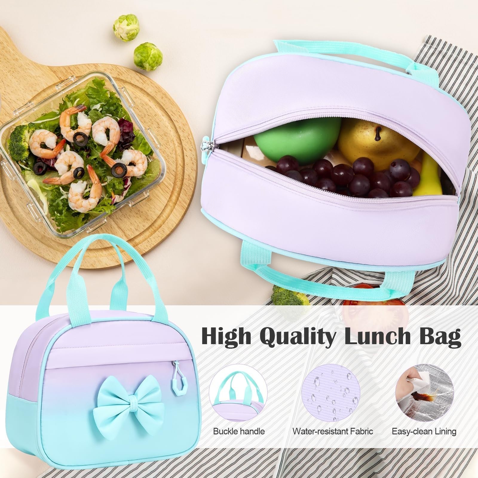 Cute Bow Backpack for Girls   School Bag Set with Lunch Bag & Pen Case4