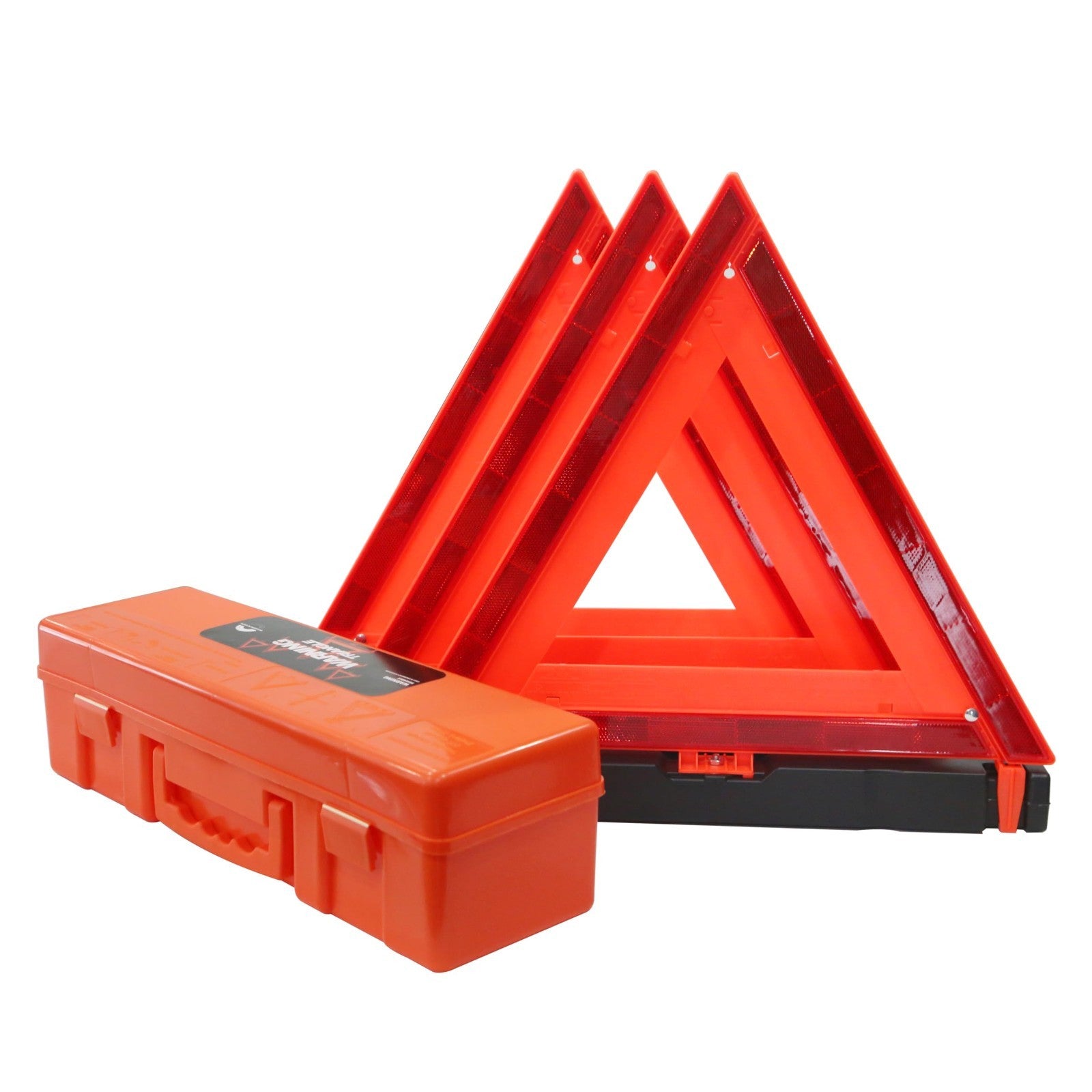 3 Pack Reflective Warning Triangles with Carrying Case   Heavy Base Roadside Saf1