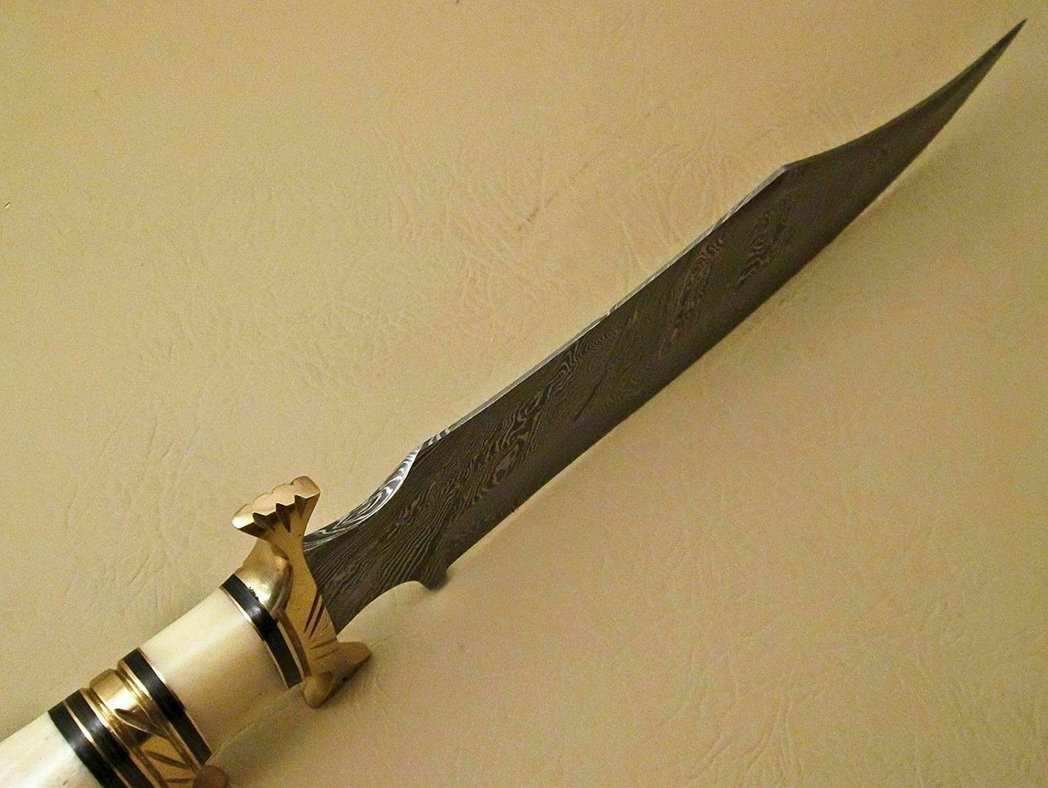 Custom Handmade Damascus Steel Hunting Knife with Camel Bone Handle - Unique Gif4