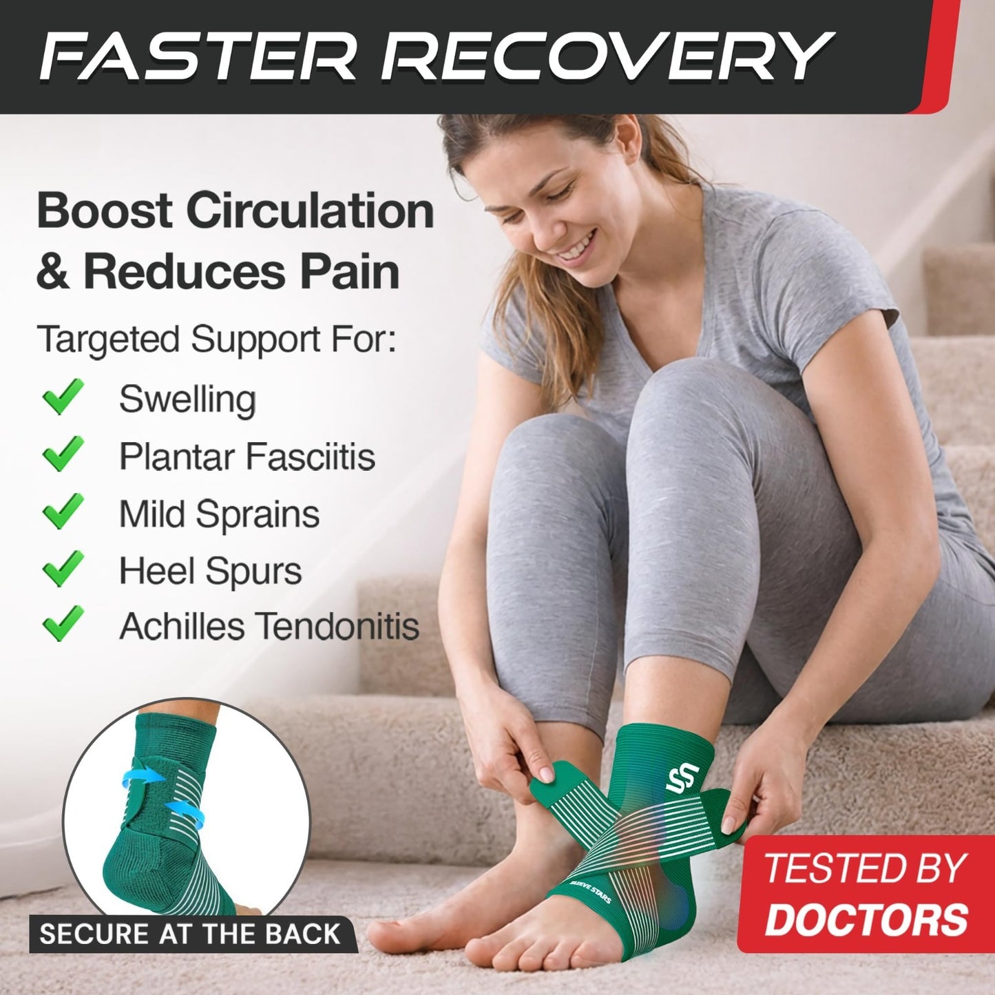 Ankle Brace Compression Sleeve for Sprains & Plantar Fasciitis Relief   Adjustab2