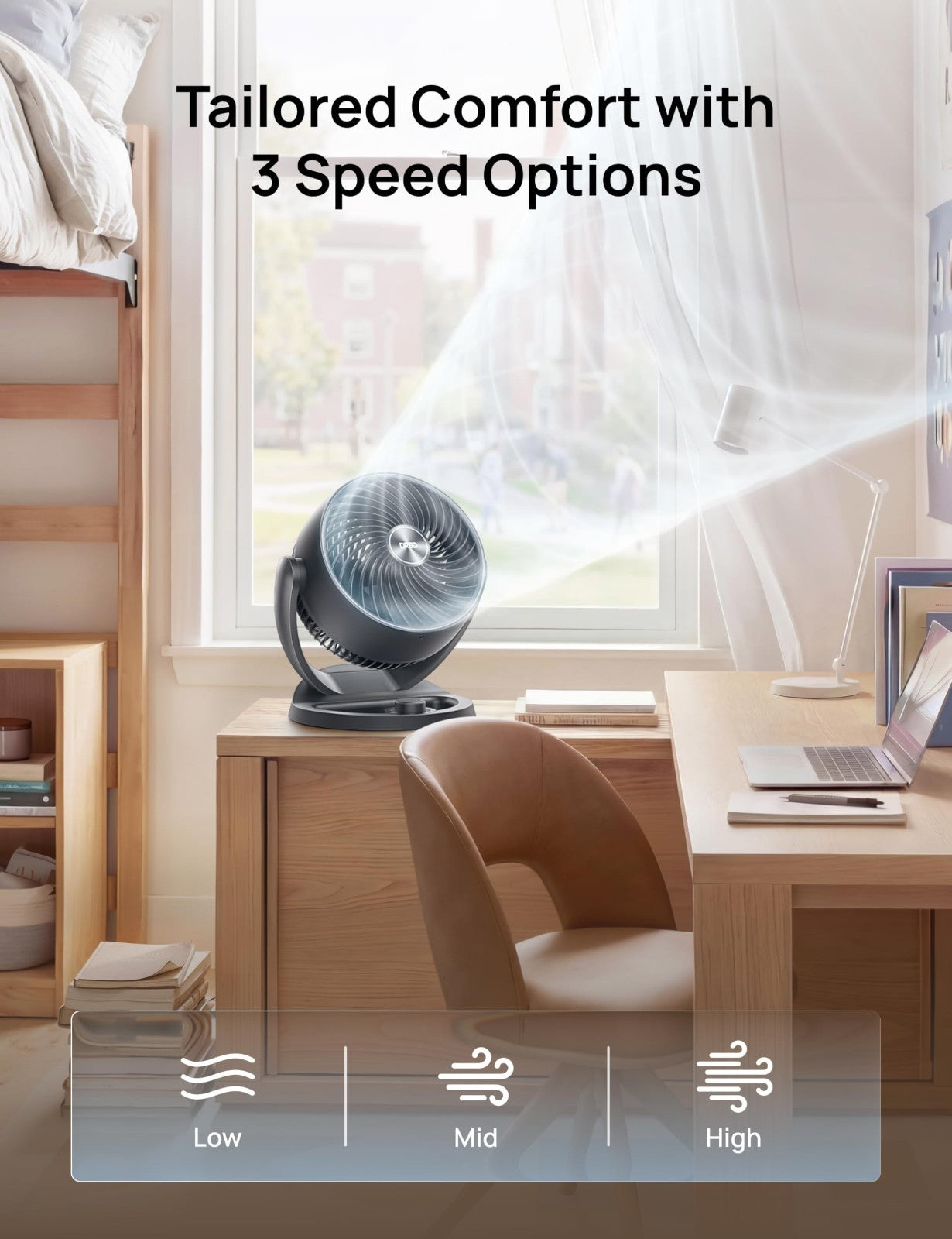 12 Inch Desk Fan   Powerful Air Circulator, 120° Tilt, Ultra Quiet 25dB, 3 Speed4