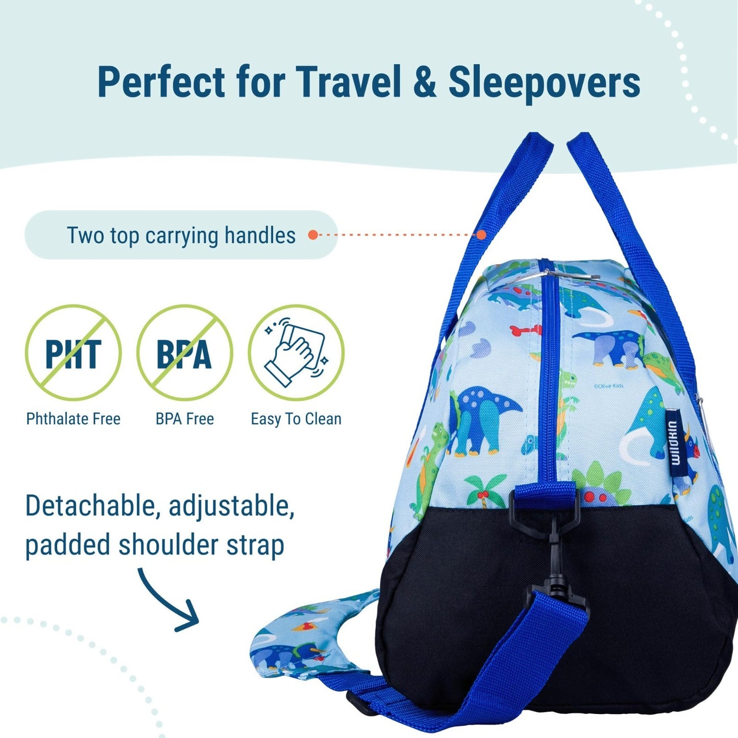 Kids Overnighter Duffel Bag - Carry-On Size for School & Sleepovers - Dinosaur D3