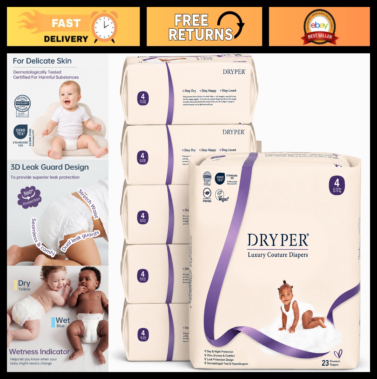 Disposable Baby Diapers Size 4 (22-33 lbs) - 138 Count, Ultra-Soft, Leak Guards,0