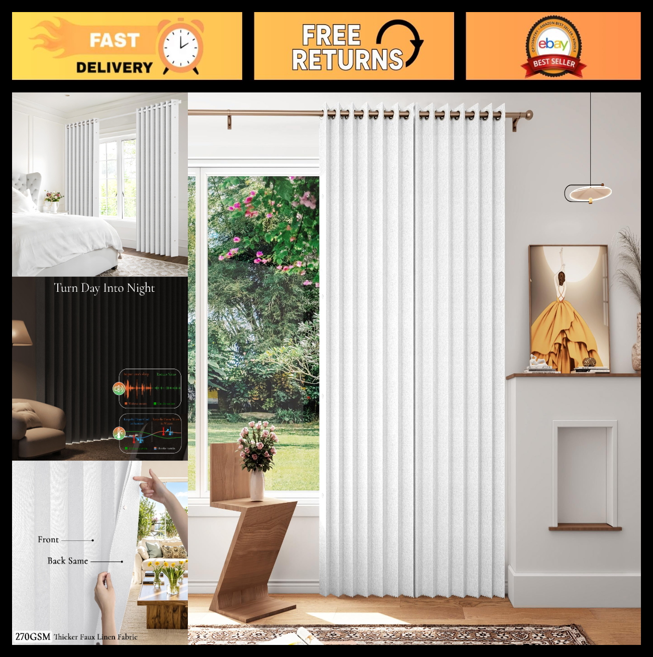 Full Blackout Pleated Curtains with Magnetic Closure, 1 Panel, W45 x L90, Greyis0