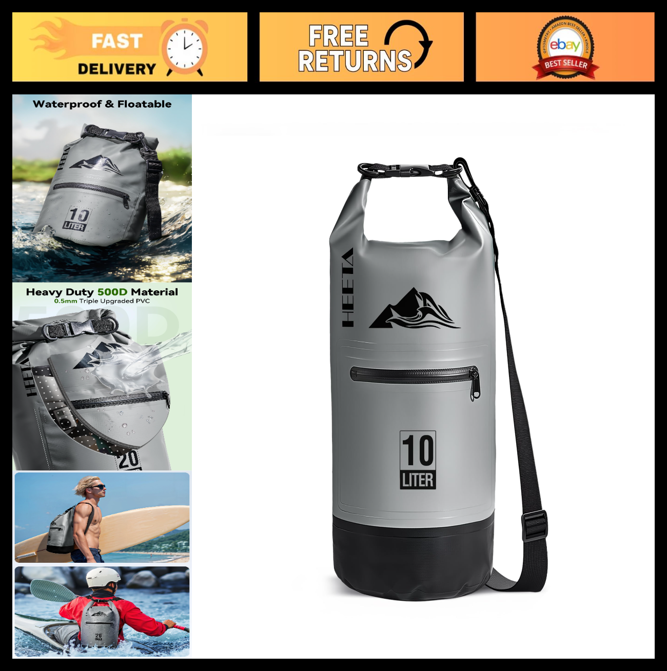 Waterproof Dry Bag with Zipper Pocket - Lightweight Roll Top for Travel, Kayakin0