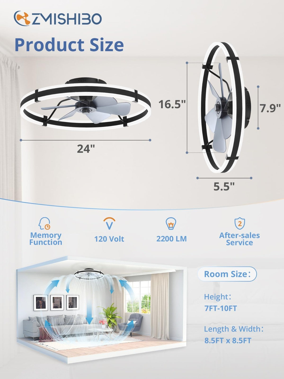 24" Modern Ceiling Fan with Lights & Remote, Dimmable LED, 6 Speeds, Flush Mount1