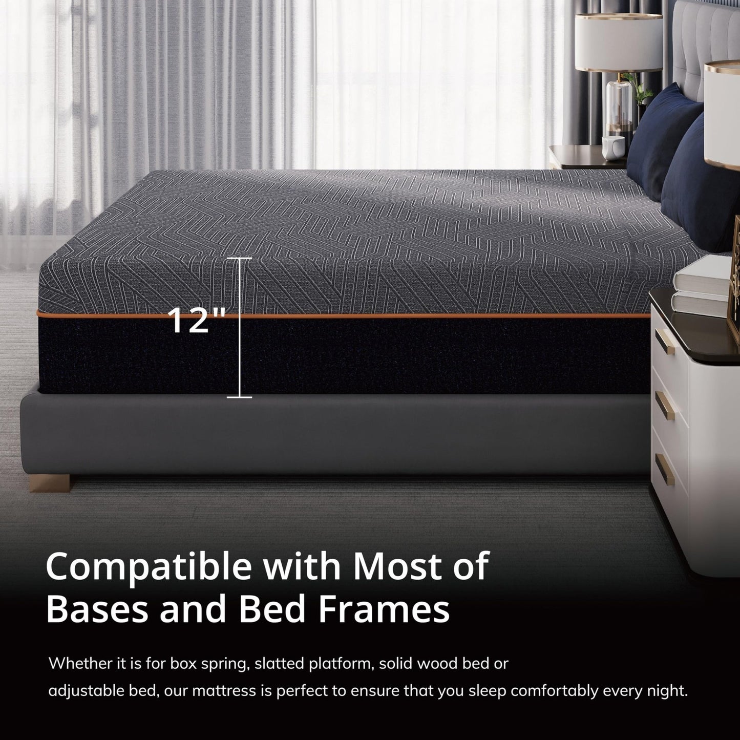 Cal King 12" Memory Foam Mattress   Medium Firm, Copper Gel, Graphene Cover, Mot6
