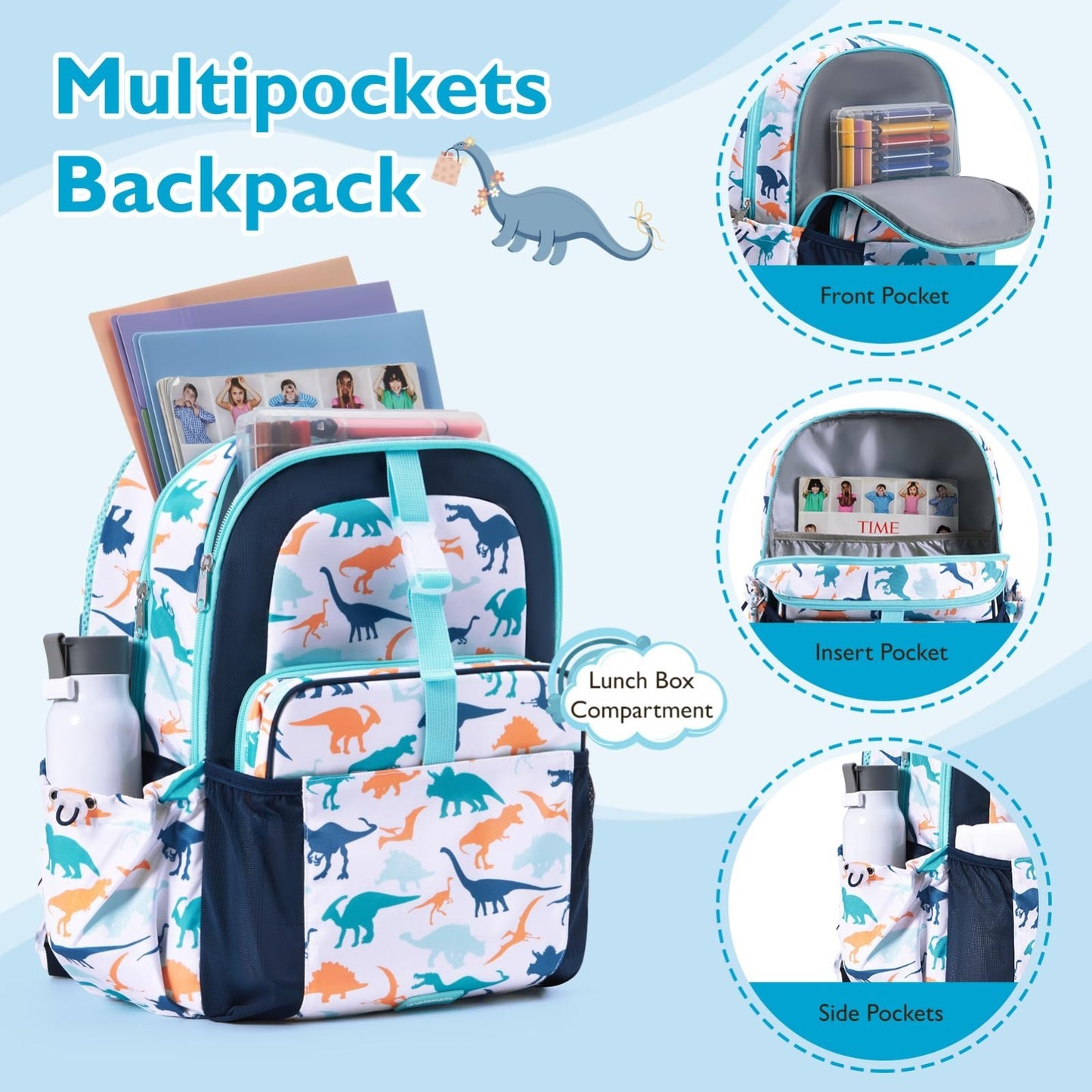 Kids Backpack Set for Kindergarten & Preschool - 2 PCS with Lunch Box, 15L Capac3