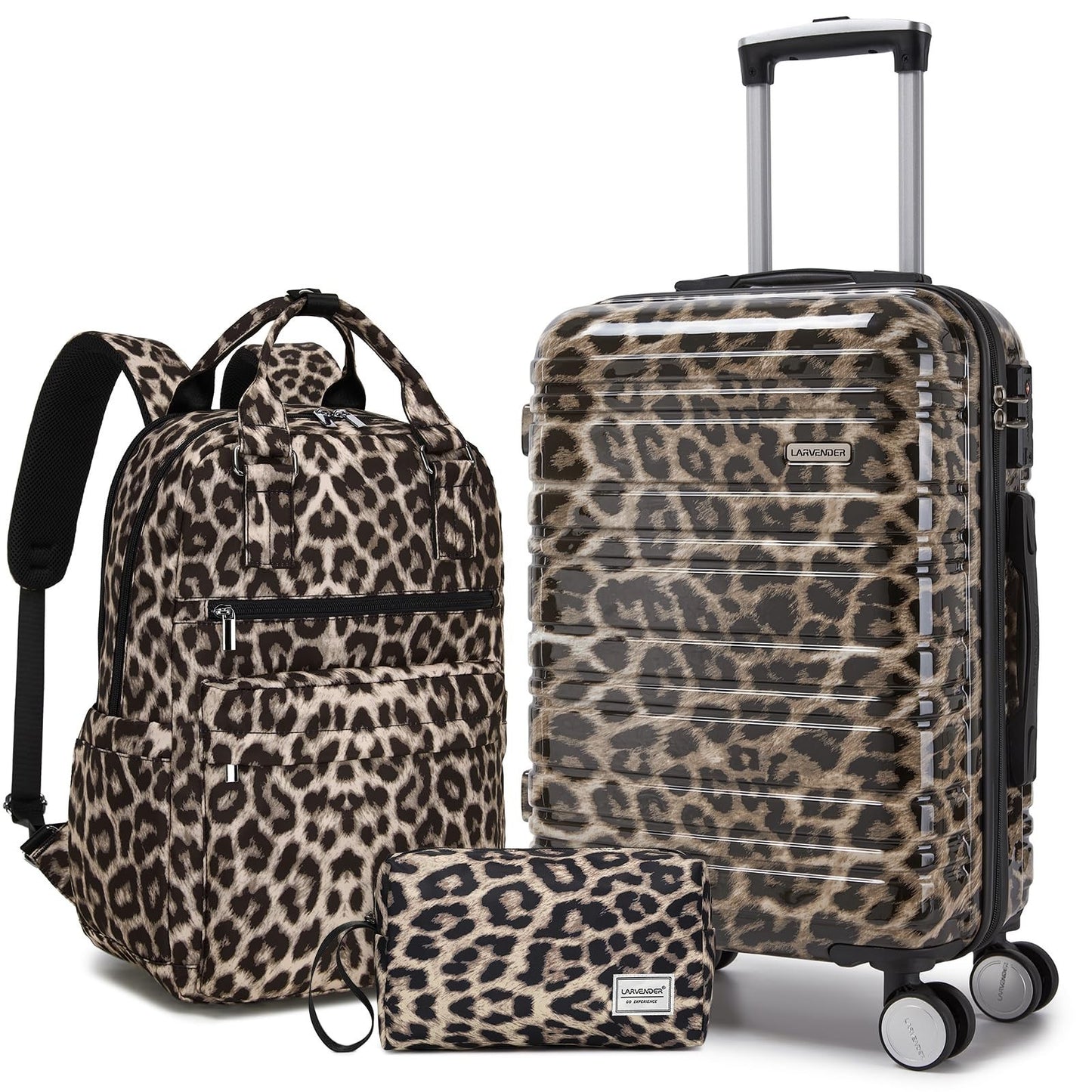 3-Piece Carry-On Luggage Set, 20" Suitcase with Wheels, Lightweight Leopard Prin1