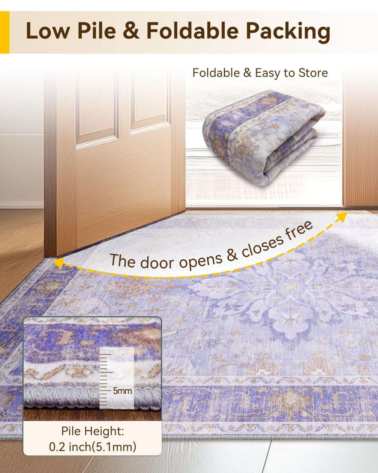Washable 8'x10' Area Rug   Purple Vintage Floral, Non Slip, Pet Friendly, Easy C4