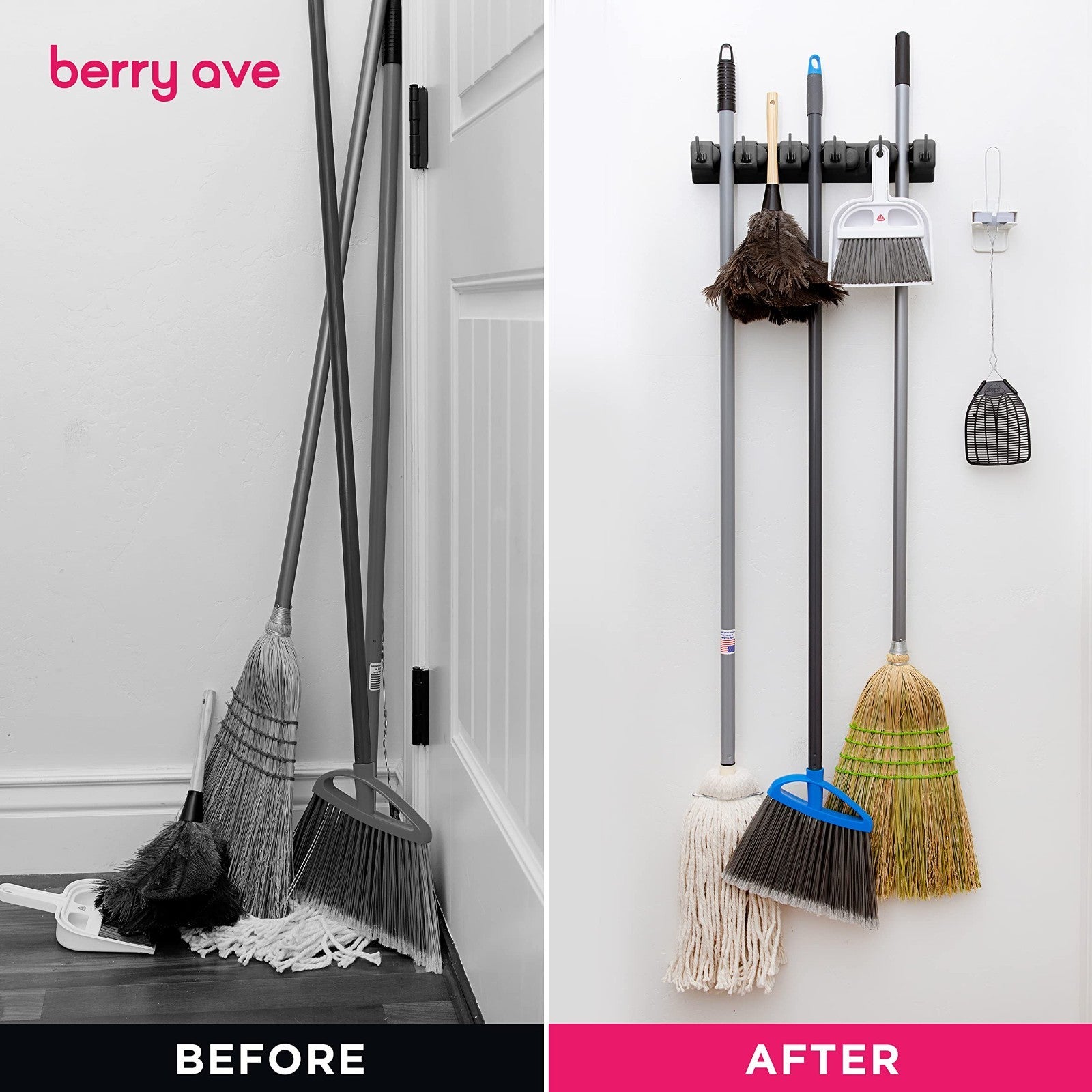 Wall Mount Mop & Broom Holder - Garden Tool Organizer, Utility Closet Hook (2 Pa5