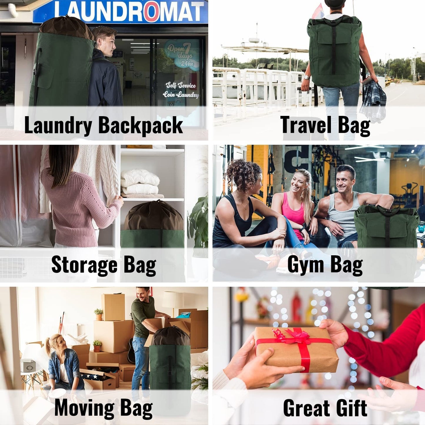 Extra Large Laundry Backpack 125L, Heavy Duty Hamper with Padded Straps & 3 Pock6