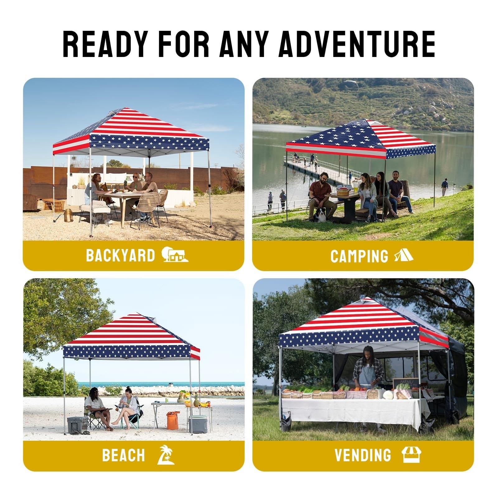 10x10 Pop Up Canopy Tent   Easy Setup, American Flag Design, Outdoor Shade for E4
