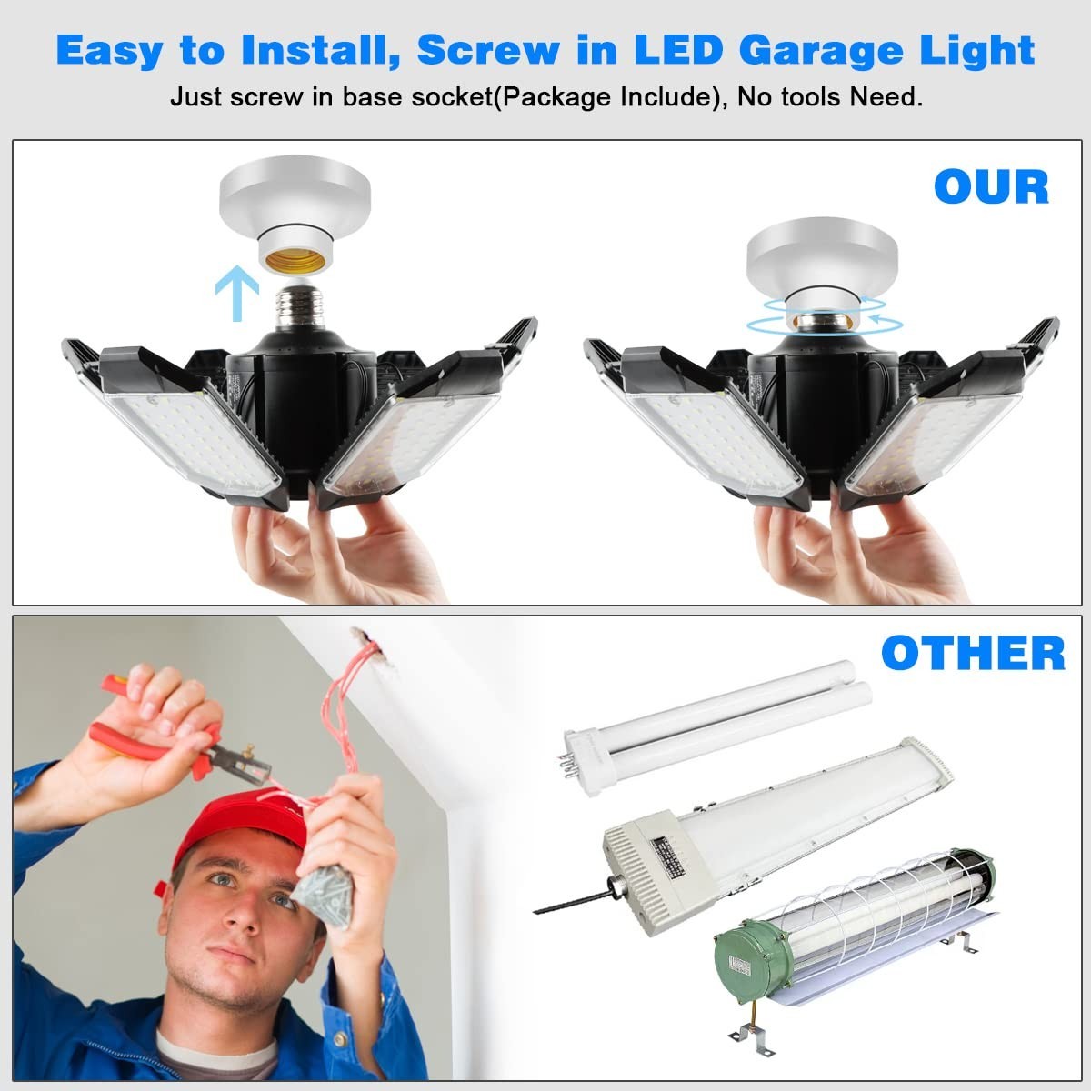 Super Bright 32000LM LED Garage Lights   2 Pack, 6500K Deformable Ceiling Light4