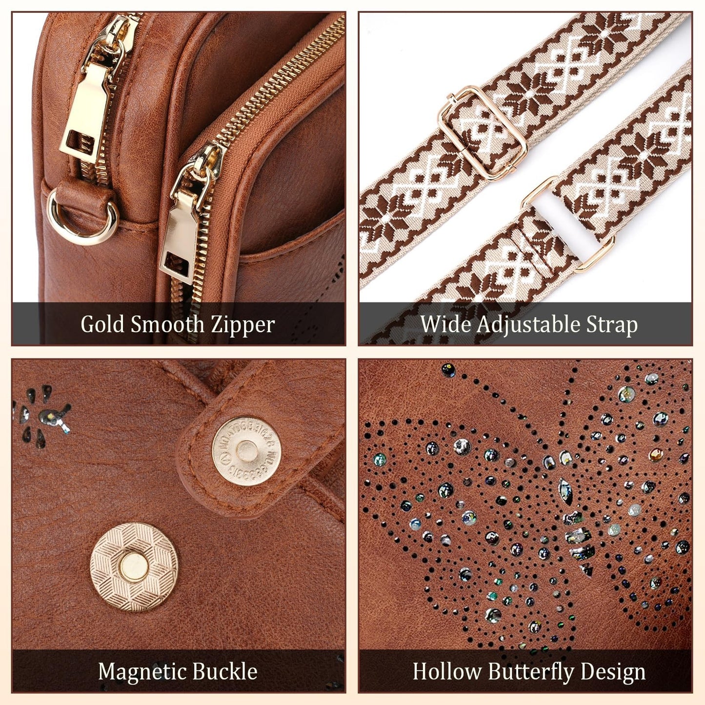 Leather Crossbody Bag for Women - Small Shoulder Purse with Adjustable Strap & R5