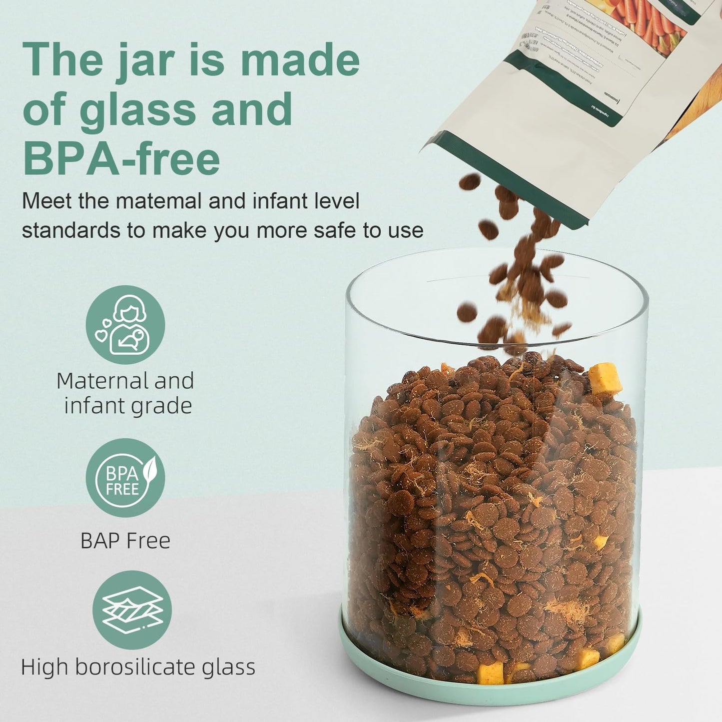 Airtight Glass Pet Food Storage Container, 2L Dog Cat Treat Jar, Durable & Seale5