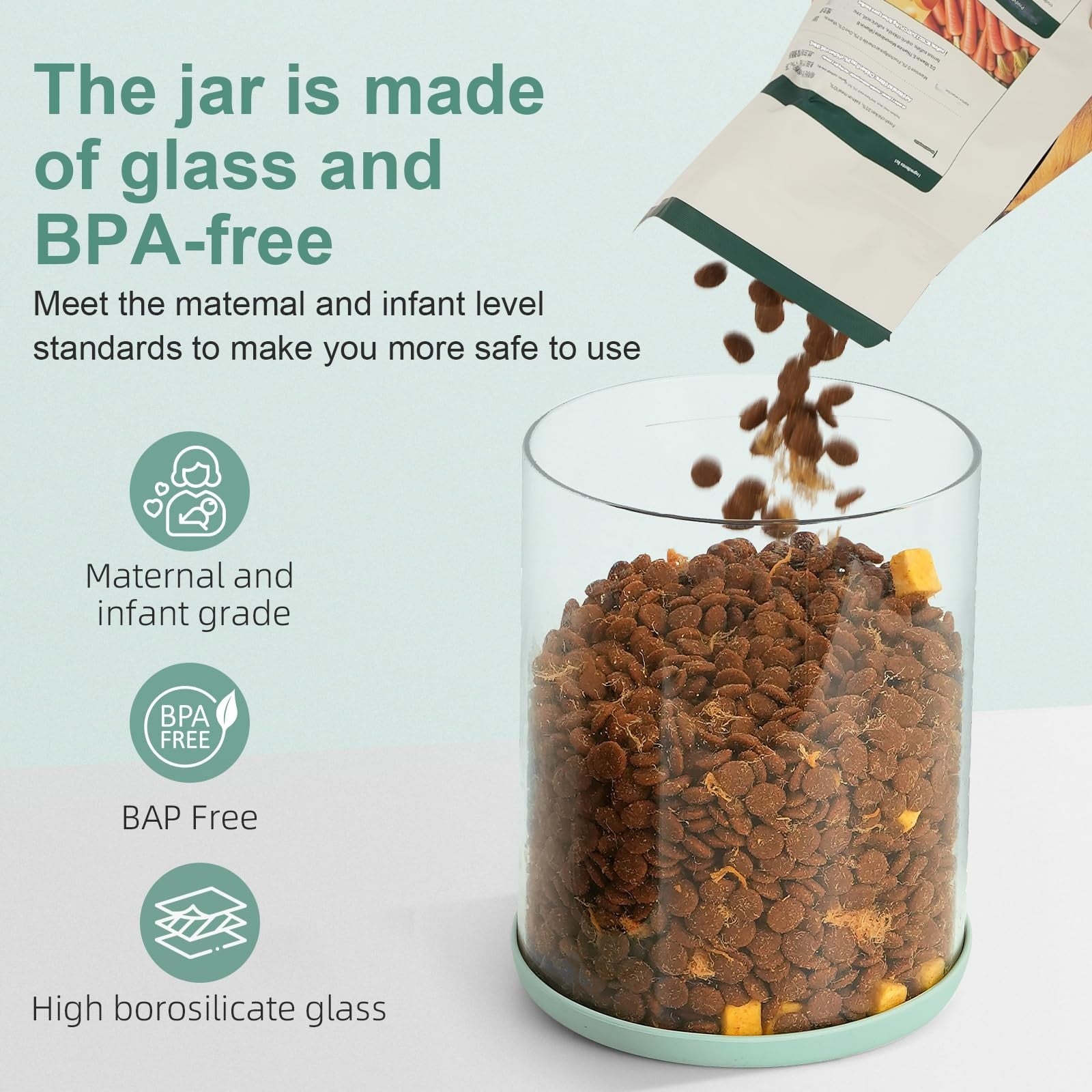 Airtight Glass Pet Food Storage Container, 2L Dog Cat Treat Jar, Durable & Seale5