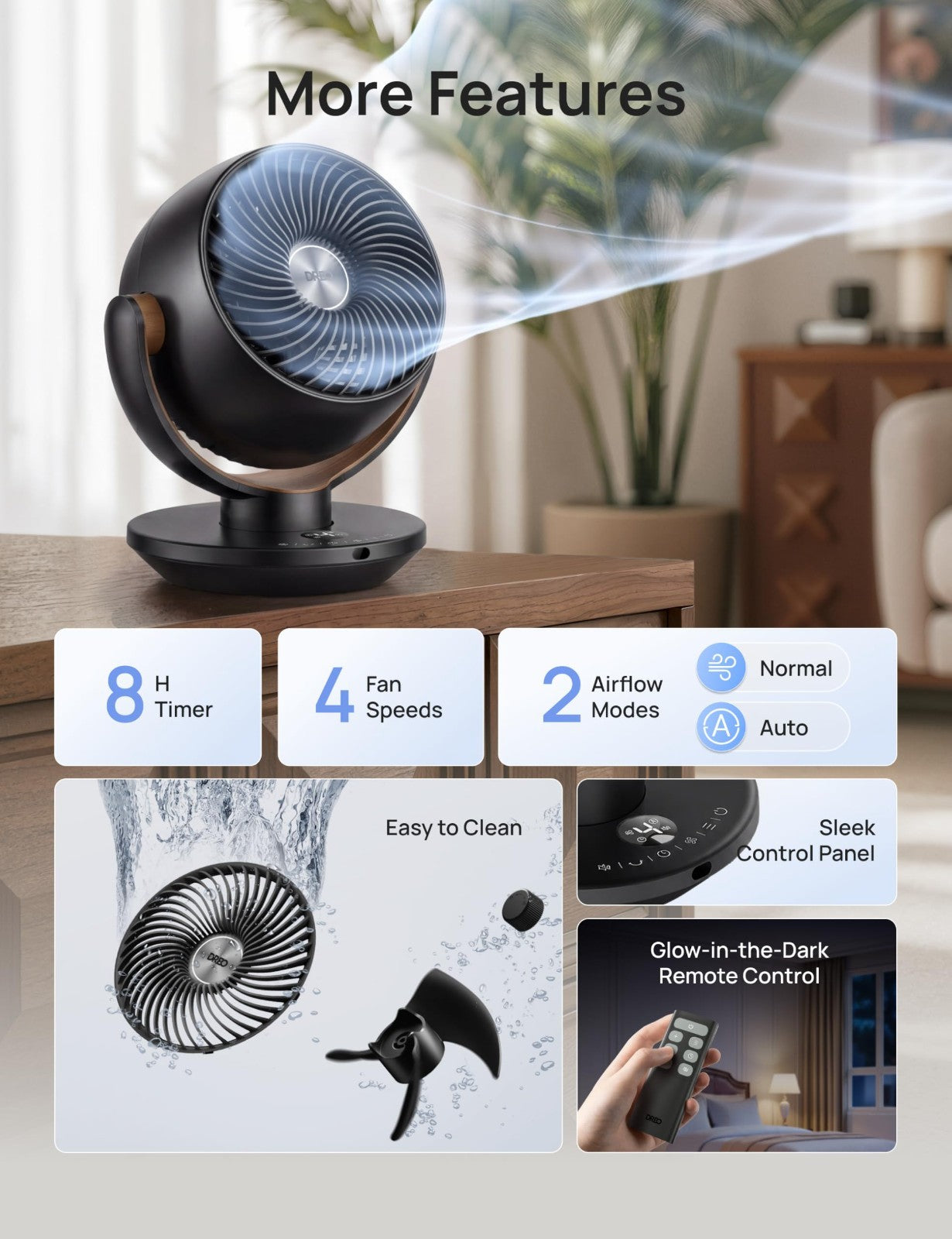 11" Desk Fan with Remote   4 Speed Oscillating Air Circulator, Quiet 25dB, 120°6