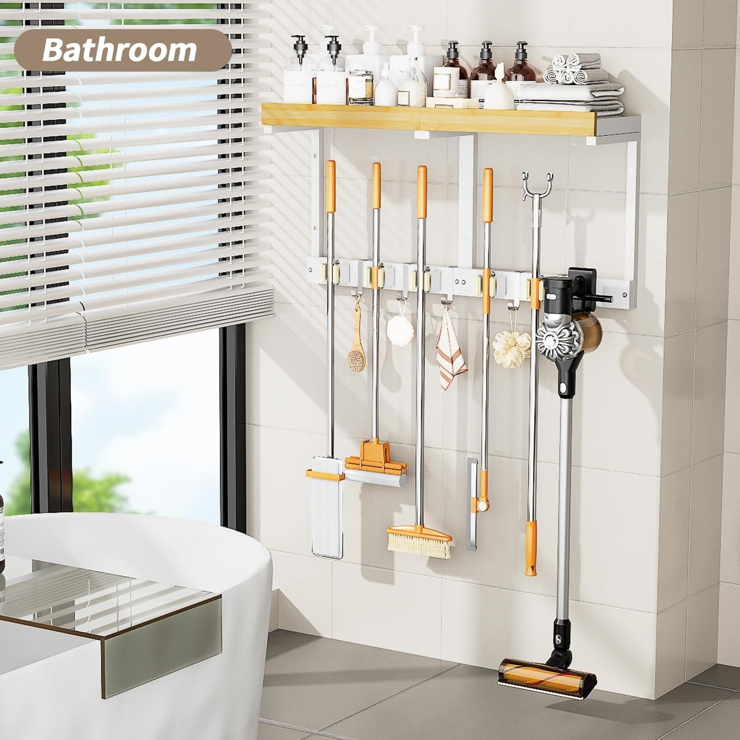 Wall-Mounted Broom and Mop Organizer - Space-Saving Holder for Easy Storage7