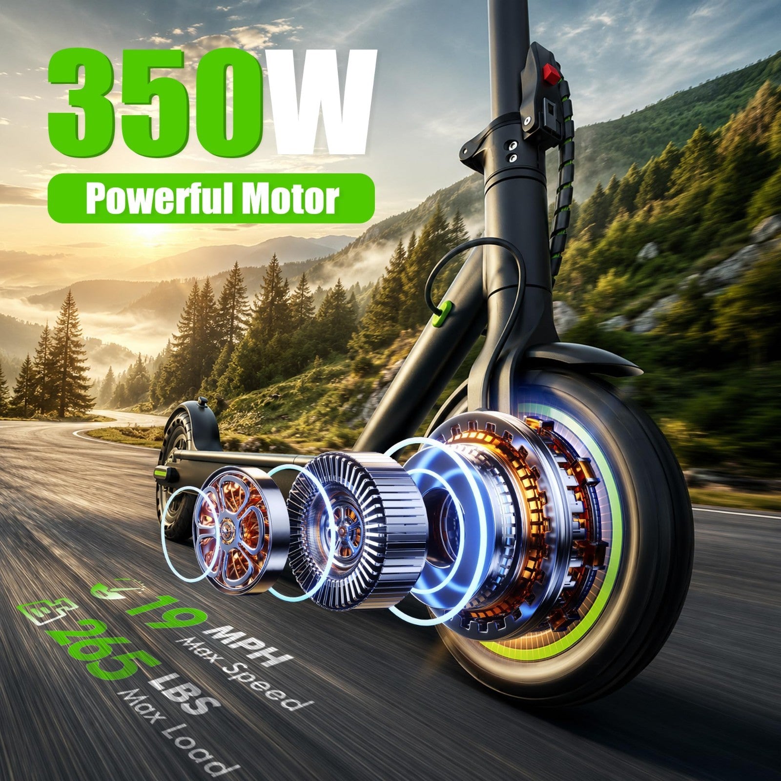Powerful Electric Scooter 500W Motor, 19MPH Speed, 16-27 Miles Range, Folding E-2
