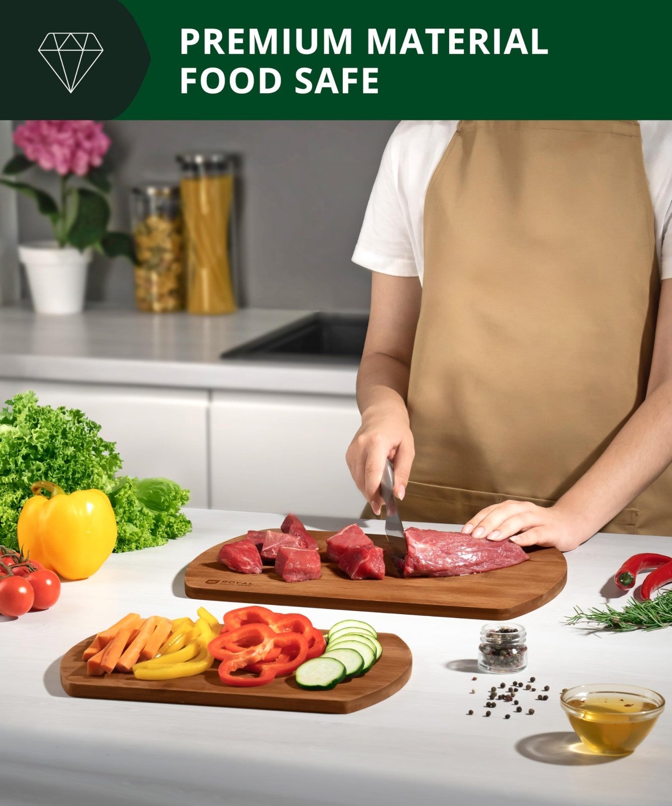 Wooden Cutting Boards Set for Kitchen   Bamboo Meal Prep & Serving Board with Ju2