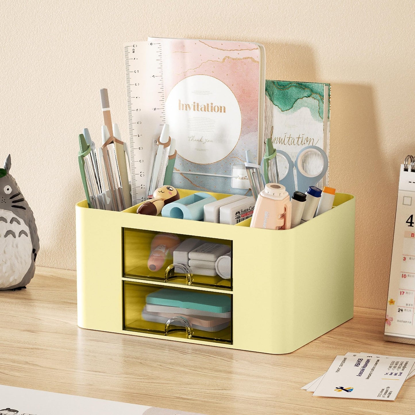 Multi Functional Desk Organizer with 2 Drawers, 5 Compartments for Art Supplies2