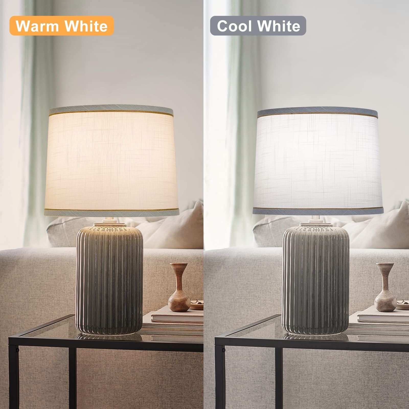 Set of 2 White Fabric Drum Lampshades for Table & Floor Lamps, 11.6" x 12.6" x 95