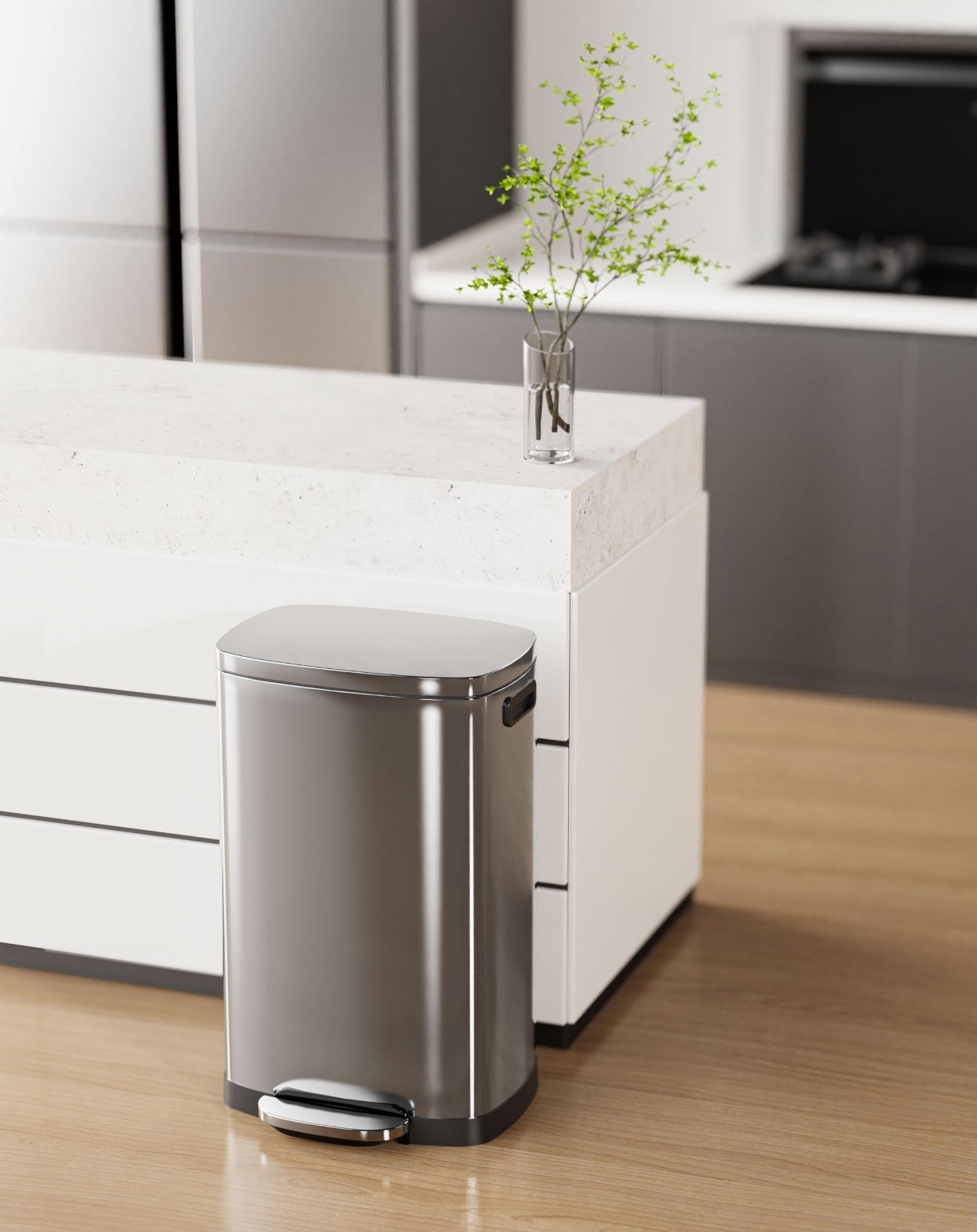 Stainless Steel 13 Gal Kitchen Trash Can with Soft Close Lid, Pedal & Removable6