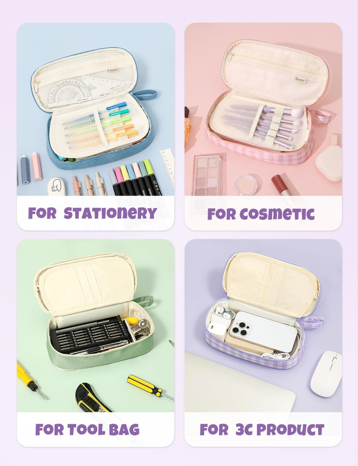 Cute Large Pencil Case, Aesthetic Zipper Pouch, Kawaii Stationery Organizer, Sch7