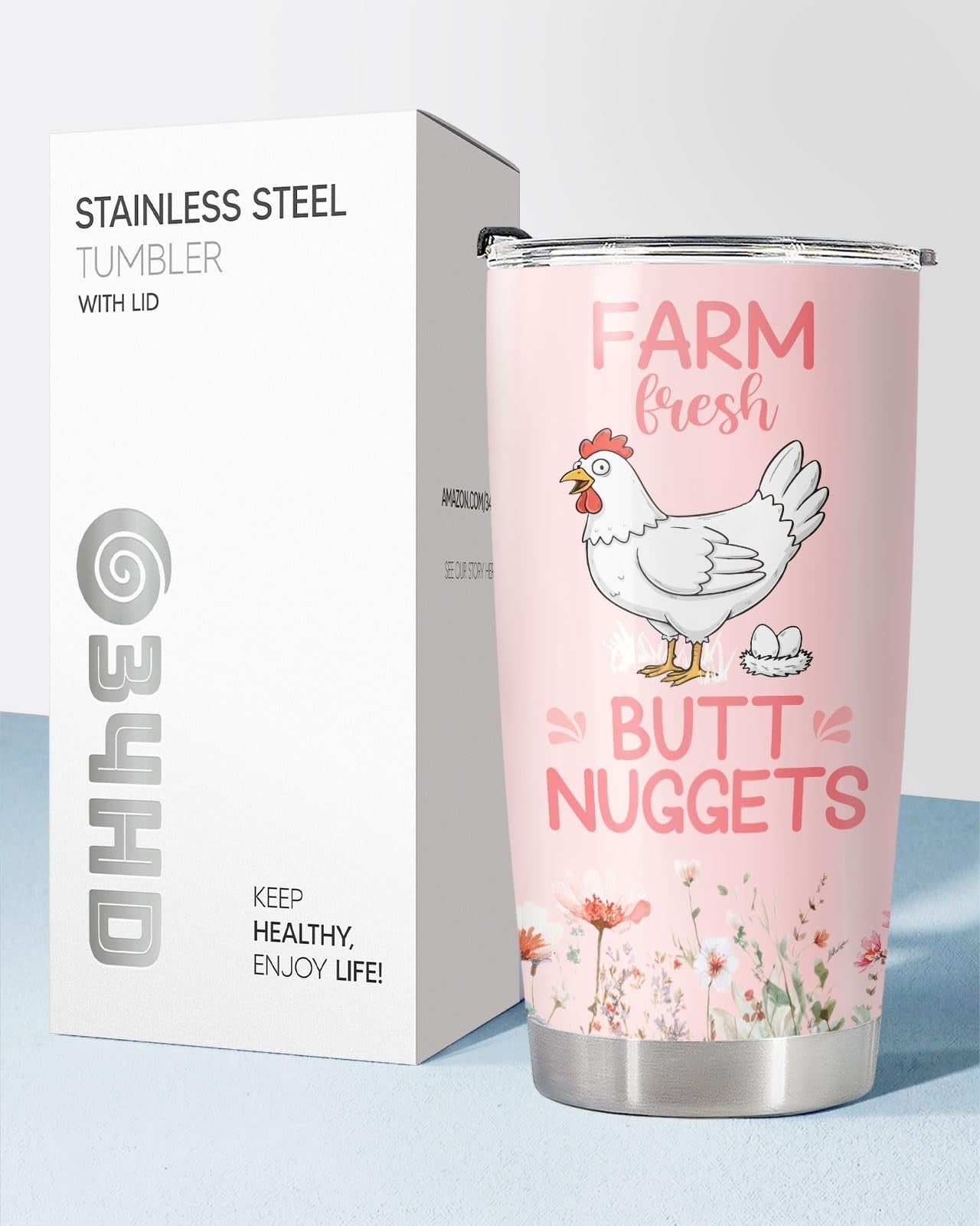 Funny Chicken Tumbler 20oz Insulated Travel Mug with Lid   Cute Farmhouse Gift f7