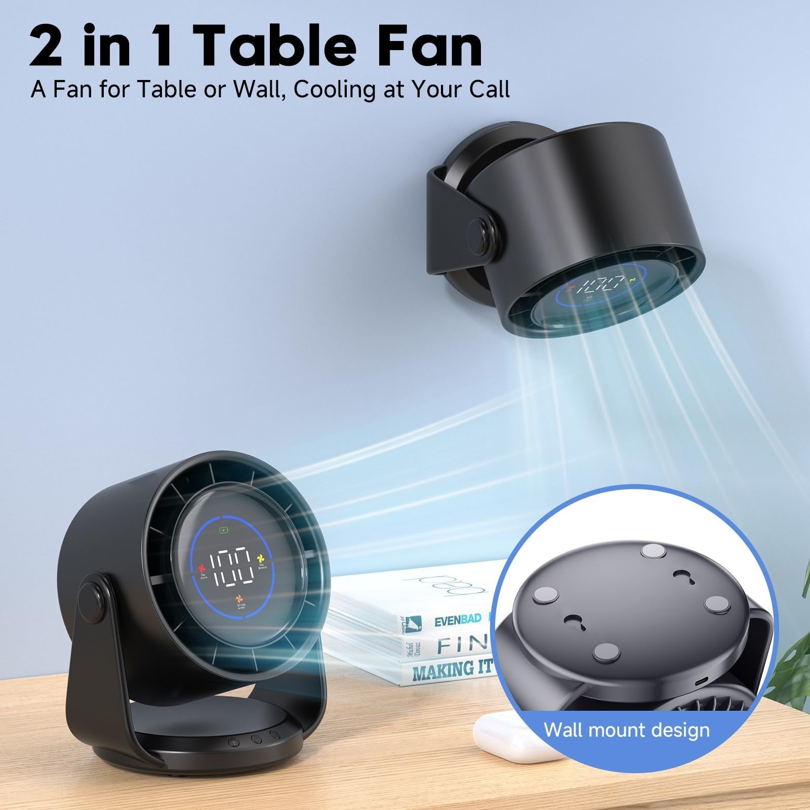 Turbo Desk Fan   100 Speed Digital Display, Low Noise, Adjustable Tilt, 7.5" Rec2