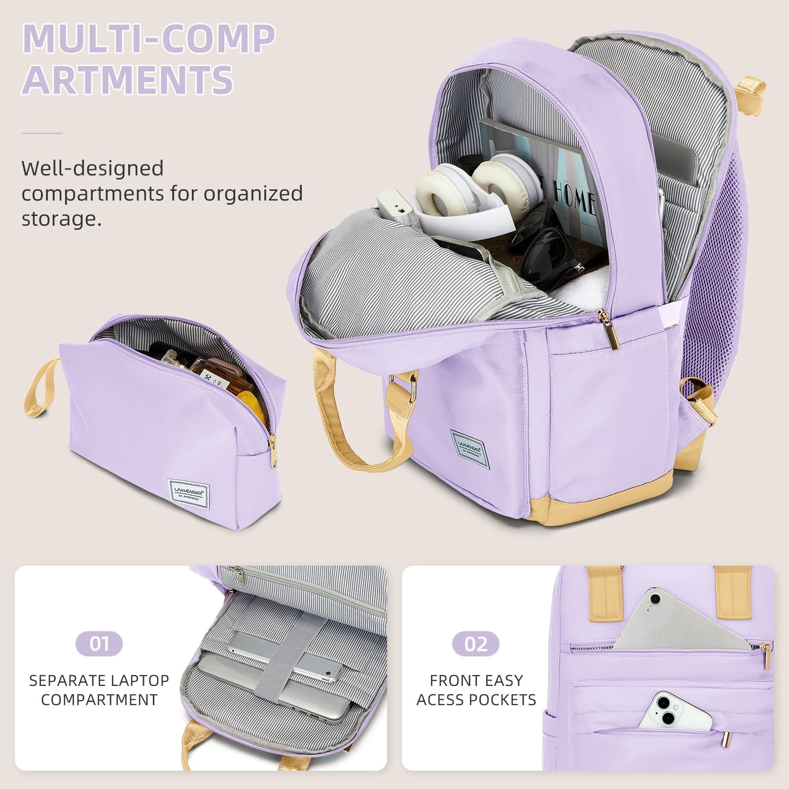 Expandable 3-Piece Carry-On Luggage Set - Lavender, 22x14x9, TSA-Approved, Spinn4