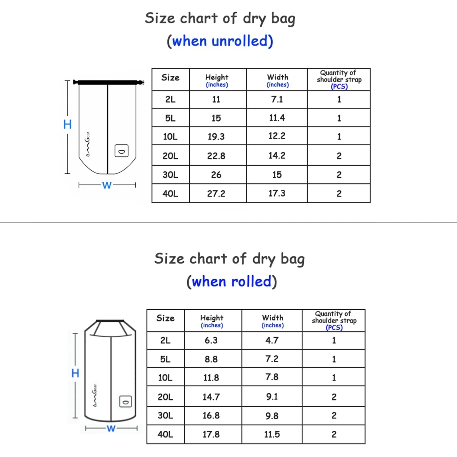 Waterproof Dry Bag Backpack 40L/30L/20L/10L/5L - Floating Sack for Kayaking & Ou1