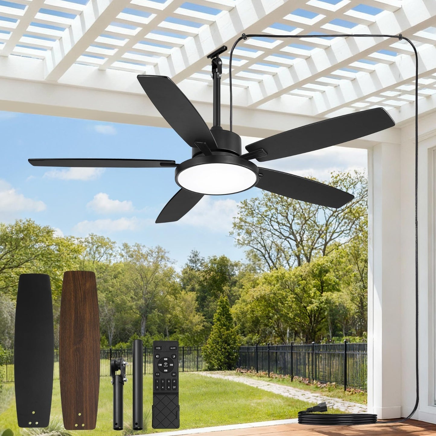 52" Waterproof Outdoor Ceiling Fan with Light   IP65 Patio Fan for Deck & Porch1
