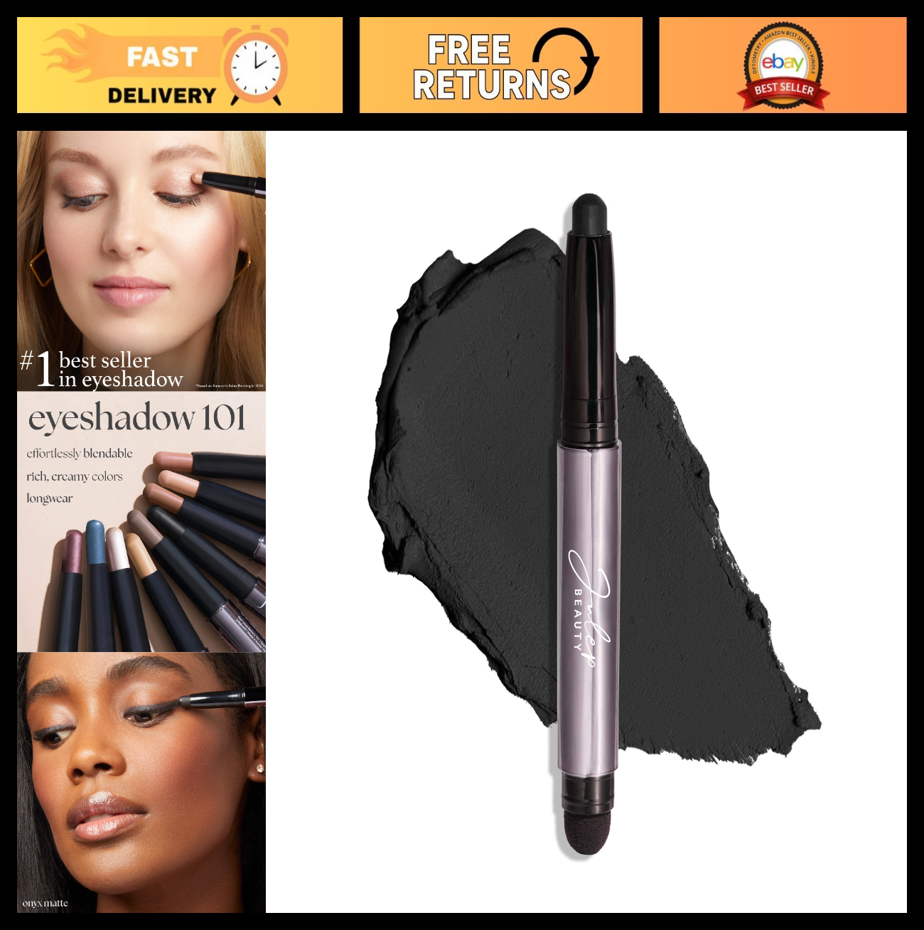 Crème-to-Powder Eyeshadow Stick - Onyx Matte, Long-Lasting, Easy Application0
