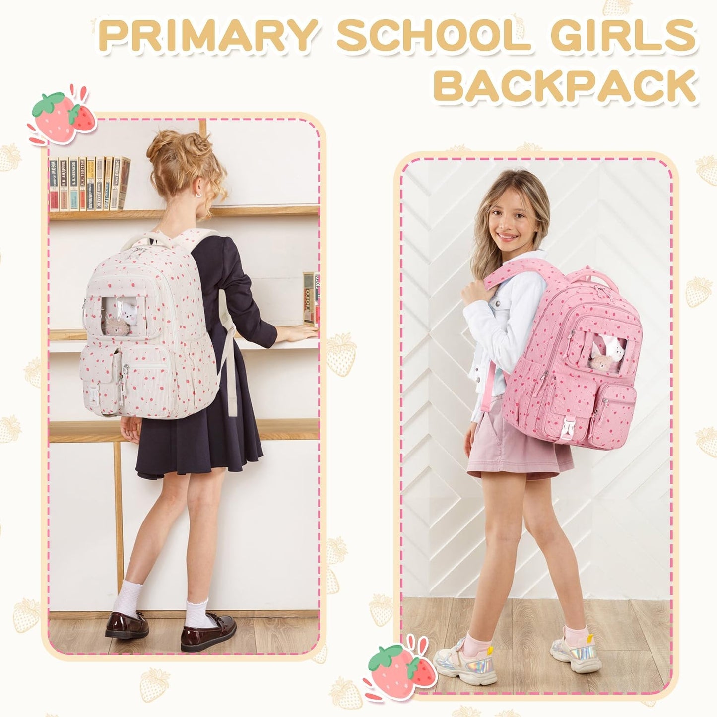 Kawaii Corduroy Backpack for Girls - Cute School Bag for Middle & Elementary Stu2