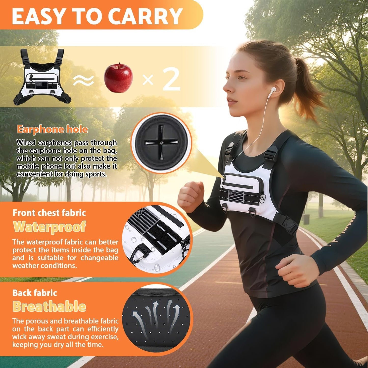 Lightweight Water-Resistant Chest Pack for Men & Women - Running Vest with Phone2