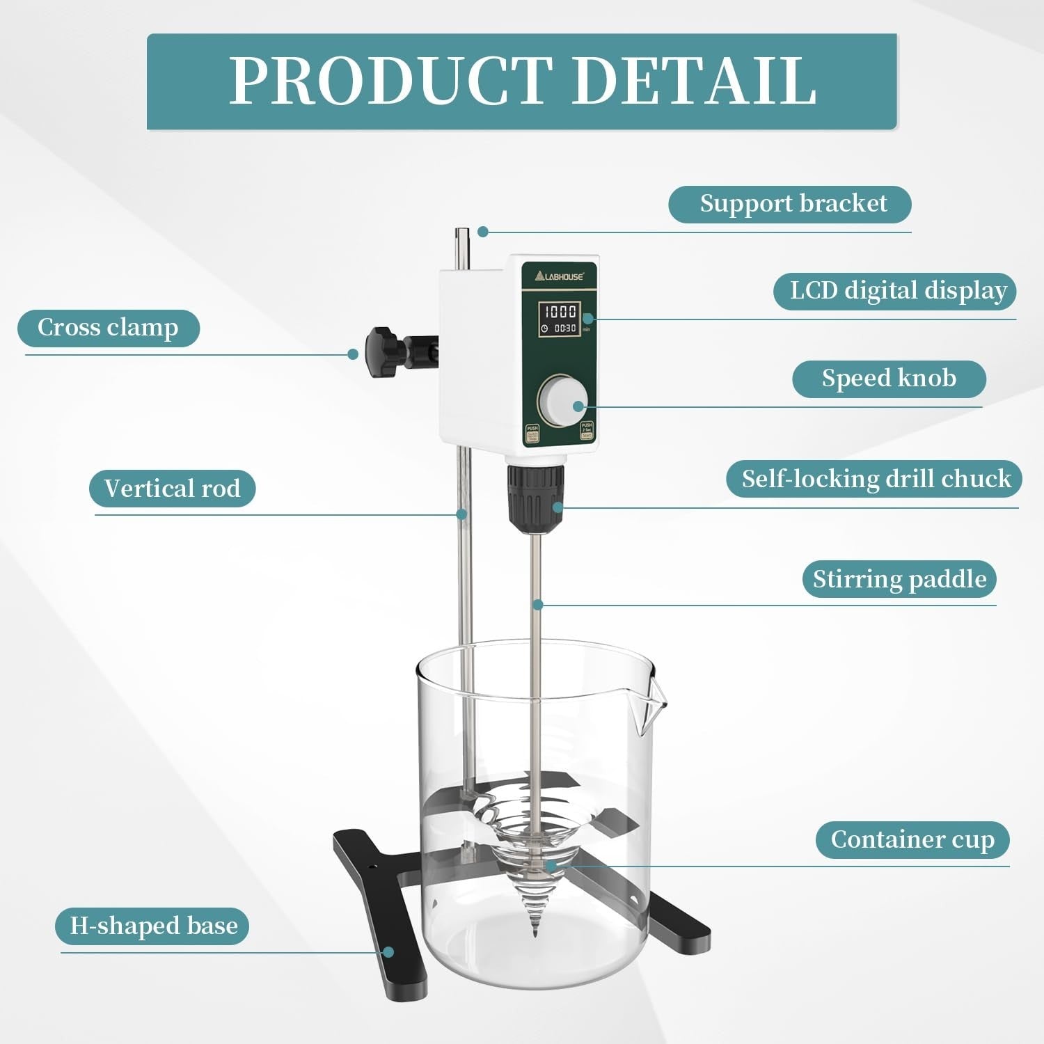 High Viscosity Overhead Stirrer 20L, 100-1500RPM, Digital Timer, Lab Mixer, Padd6