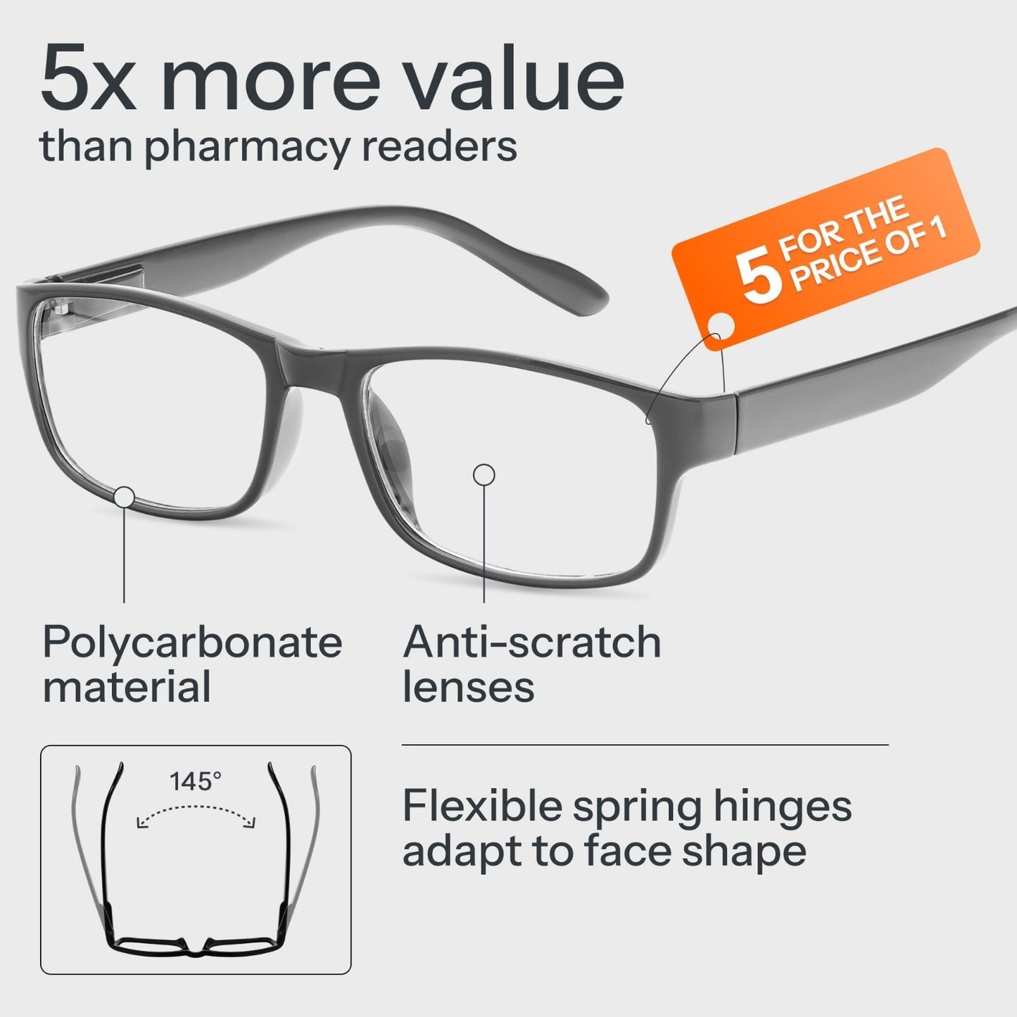 2.5x Professional Reading Glasses - Blue Light Blocking Computer Readers - Value2